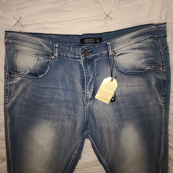 Acid wash moto distressed stretch cool jeans size 36 x 32 - Picture 3 of 4